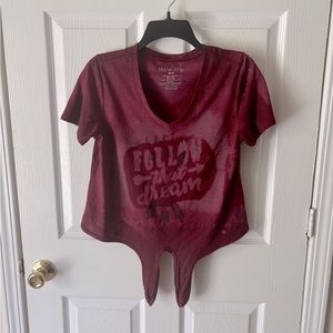 Crop T-shirt weekends are my happy place, follow that dream tie front
